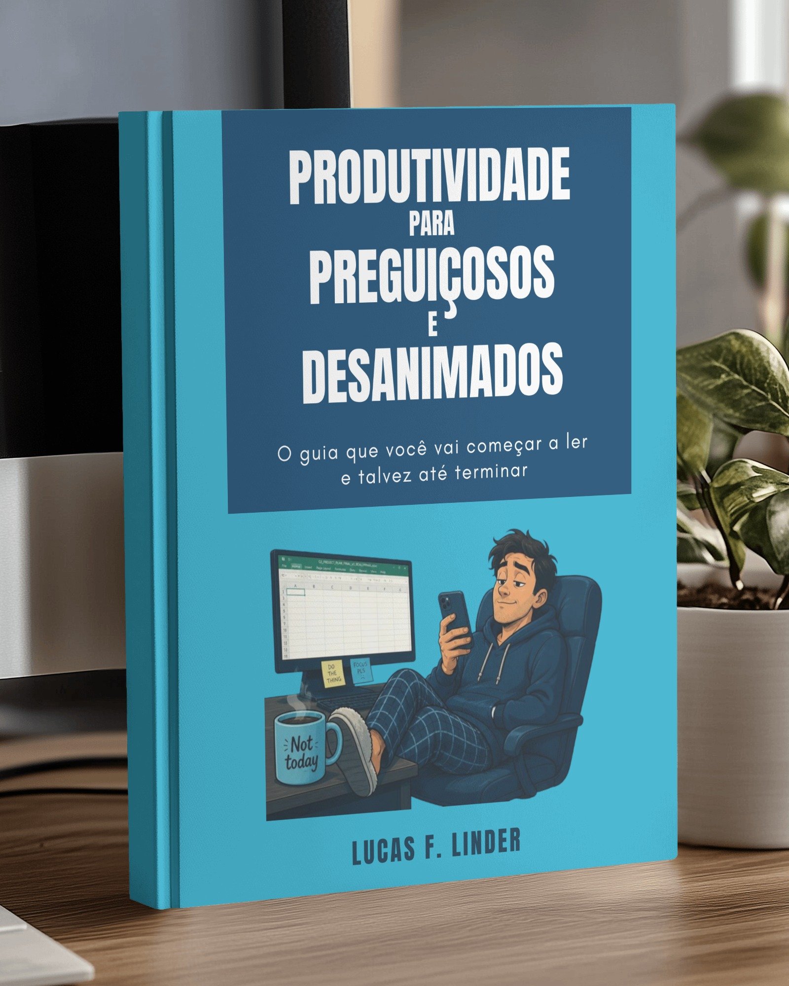 Capa do guia Produtividade para Preguiçosos e Desanimados, mockup 3D em capa dura
